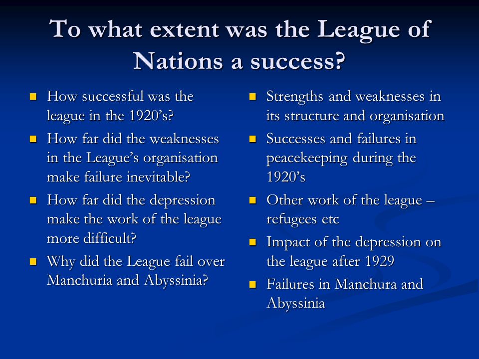 Successes of the league of nations